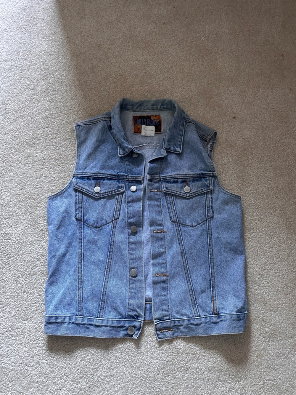 Men's Light Blue Denim Sleeveless Trucker Vest made in usa